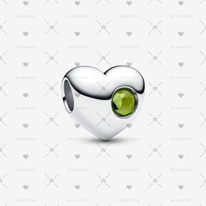 Pandora Engravable August Spring Green Stone Heart Charm